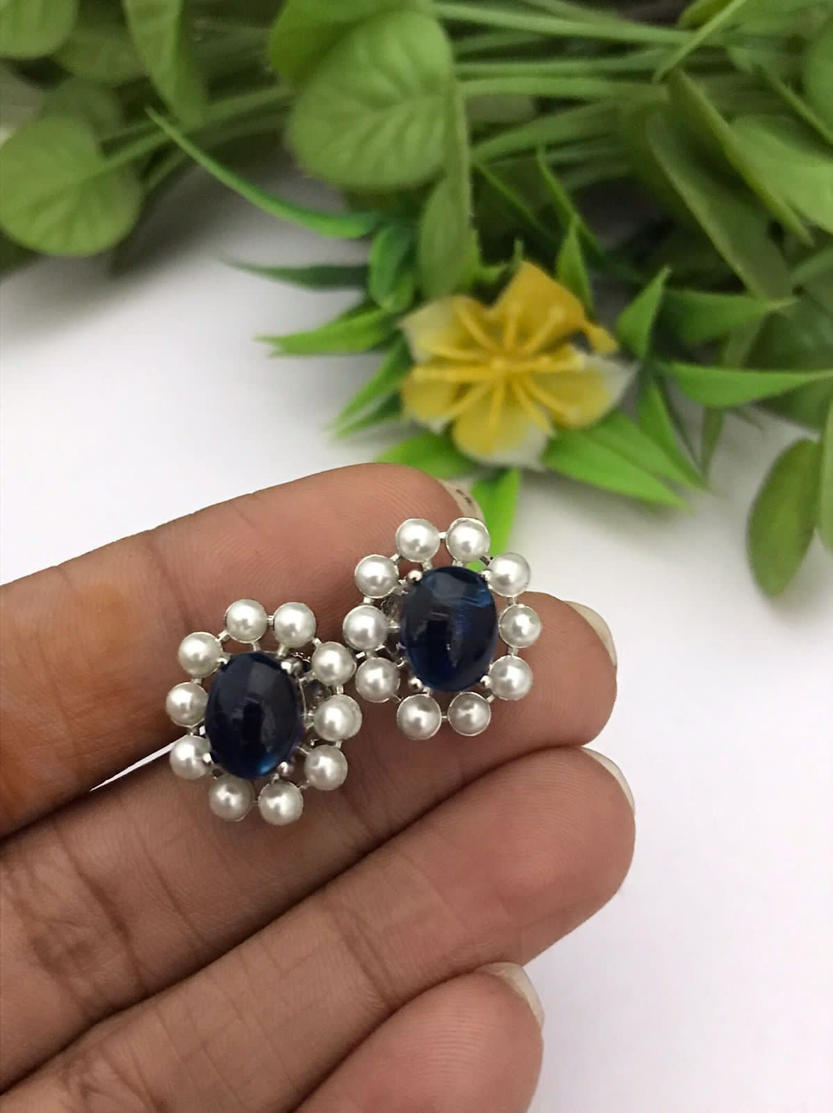 Navy Blue Color American Diamond Earrings (ADE396NBLU)